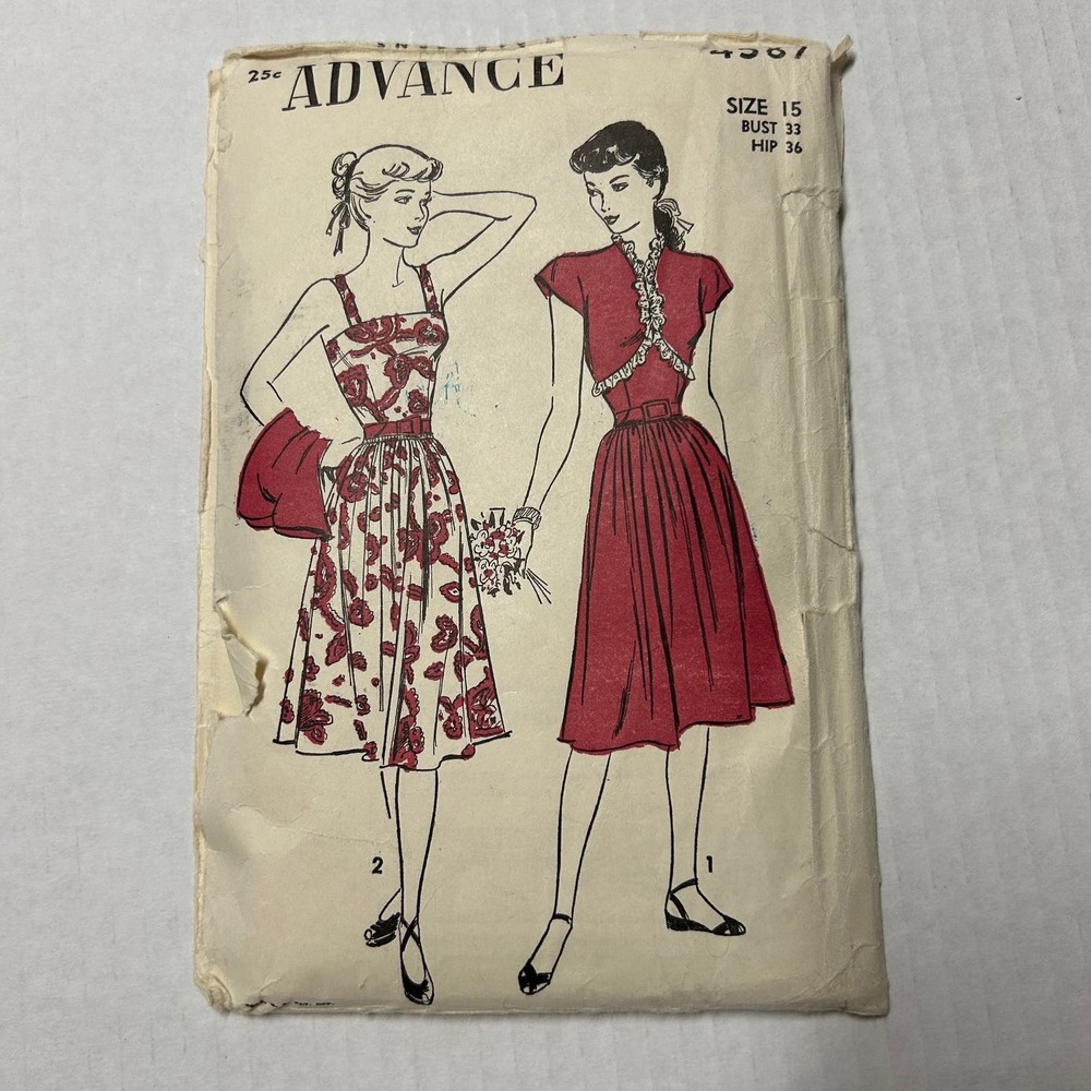 Advance Vintage 1940's Pattern #4587‎ Juniors Summer Dress Size 15
